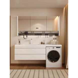 楠家匠2025新款奶油风可丽耐一体盆洗衣机浴室柜组合洗漱台洗脸盆