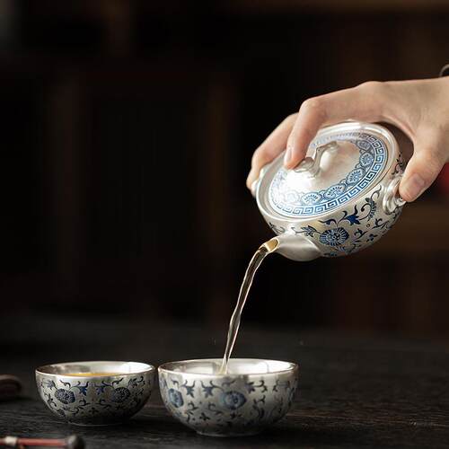 银缠莲旅行茶具套简装一壶二杯枝随身快nm257198客杯户鎏外露营易