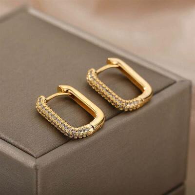 Square Circle Hoop Earrings For Women Stainless Steel Shiny