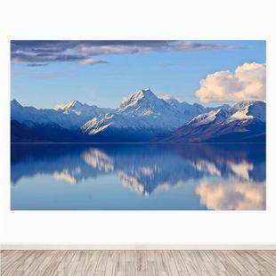 雪山湖泊湖水现代客厅装饰画倒影湖山顶卧室餐厅墙贴画壁画自粘画