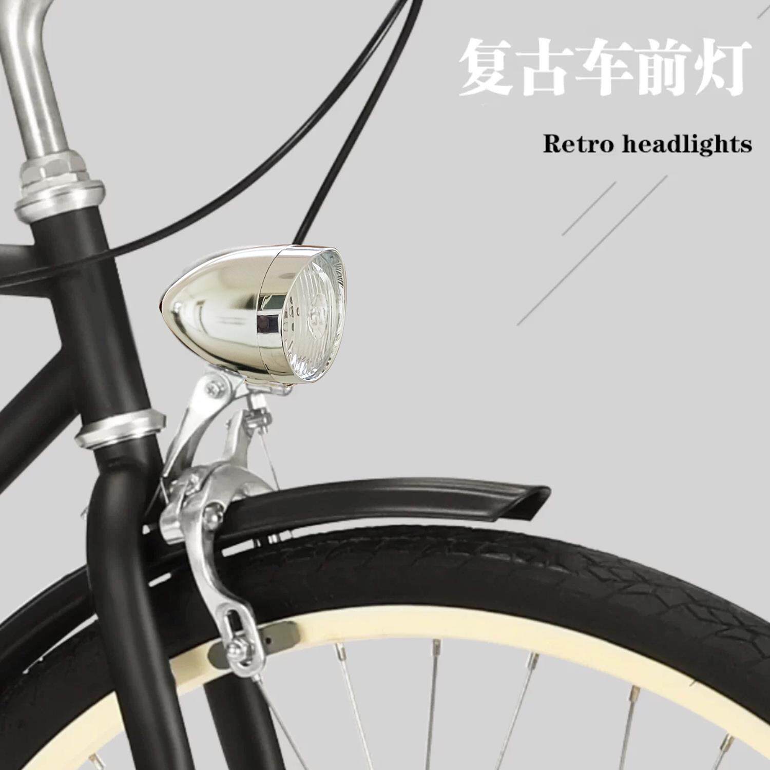 覆古自行车前灯5LED锂电池可充电登山车童前叉灯头碗组安装配件装