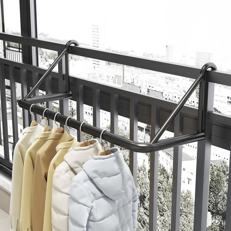 阳台栏杆晾衣神器防盗窗护栏窗外挂衣架家用免打孔窗台延伸晾晒杆