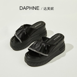 Daphne达芙妮 小个子穿搭~坡跟拖鞋女夏季外穿厚底松糕凉拖鞋黑色