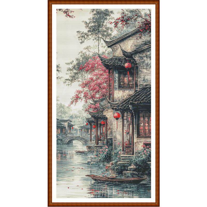 【ZZ7164-古镇水乡】十字绣2025新款小件线绣客厅竖版风景画