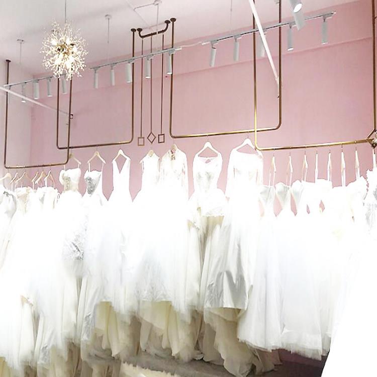 简约吊顶婚纱架金色吊杆挂衣架高档展示架影楼婚纱店新娘装旗袍架