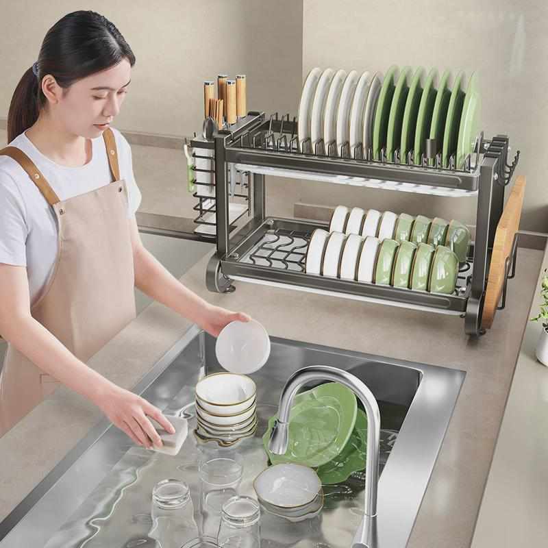 碗碟收纳架沥水架厨房置物架碗架碗筷碗盘家用不锈钢多功能收纳架