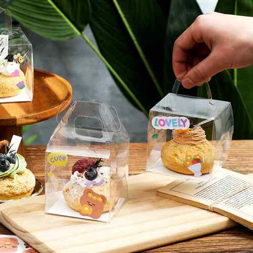 2C002寸寸水果泡芙蛋盒子包装糕一次性塑3料甜品烘焙食品透明提手