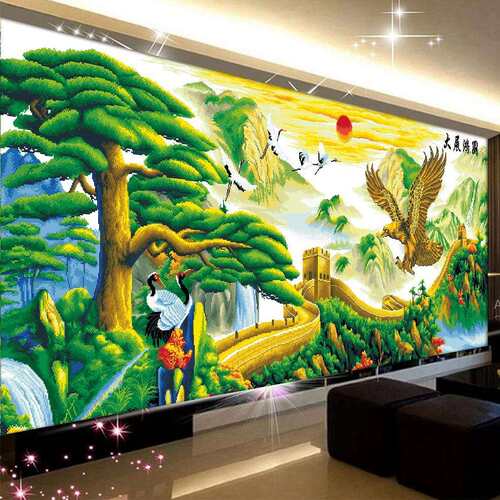 青飞精准印花大展宏图迎客松十字绣大幅山水画客厅卧室挂画