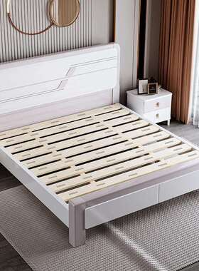 3302现代简约中式实床木床1.8双米人1.5米济型白色高箱储物主经卧