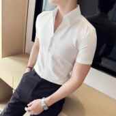 V领短袖 衬衫 男夏季 泡泡纱冰丝薄款 商务休闲百搭潮流修身 英伦0130r