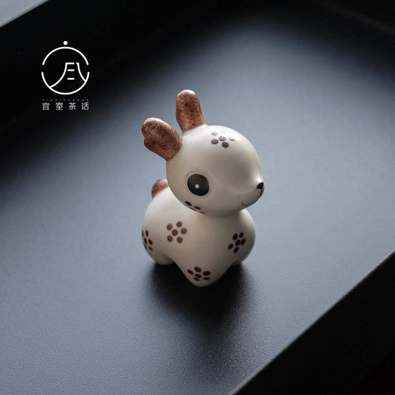宜室茶话手绘梅花鹿茶宠小摆件茶空间茶桌文玩陶瓷手工茶具配件