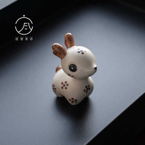 宜室茶话手绘梅花鹿茶宠小摆件茶空间茶桌文玩陶瓷手工茶具配件