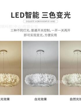 法式卧室羽毛围吊风现代简约LC-268温馨奶油氛装饰灯灯