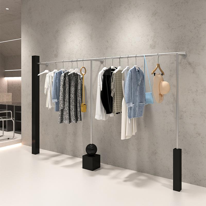 服装店展示架不锈钢黑色烤漆上墙架壁挂式男女装店货架挂衣杆架子
