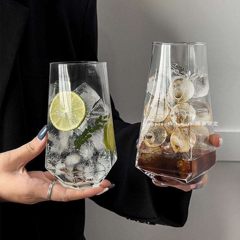 ins风菱角玻璃杯 网红饭厅水果茶杯苏打气泡水杯冷饮料杯喝水杯子