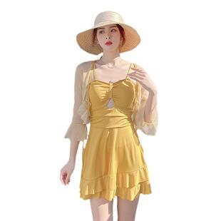 韩版 2024新款 泳装 连体裙式 显瘦保守泡泳衣 ins风女士防晒罩衫