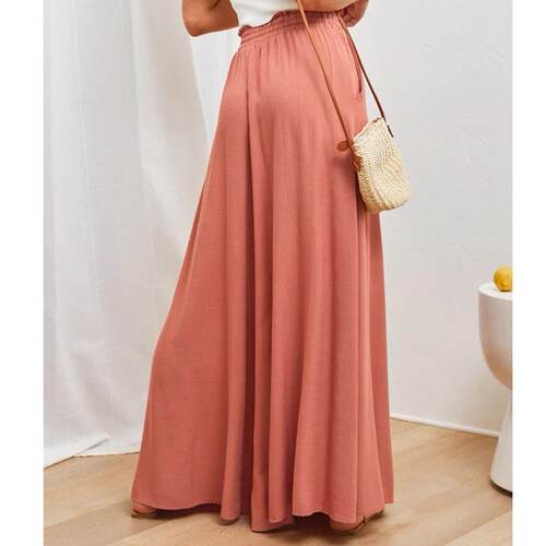 Womens Plain Pocket Drawstring Paper Bag Waist Wide Leg