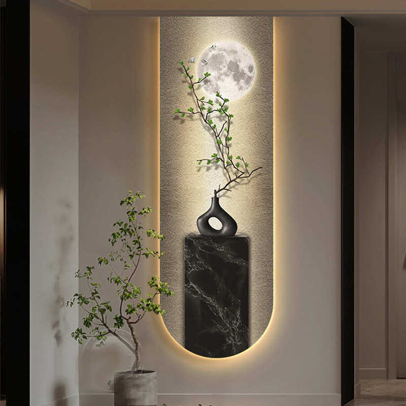 现代入户玄关装饰画轻奢高级感走廊带灯挂画绿植客厅壁画创意墙饰,家居饰品,现代装饰画,淘宝优惠券,粉丝福利购,淘宝优惠卷