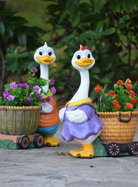 别墅庭院花园装饰户外仿真动物摆件卡通鸭子花盆园林景观雕塑小品