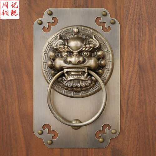 中式铜门环木门复古麒麟兽头把手仿古大门狮子头虎头拉环大拉手