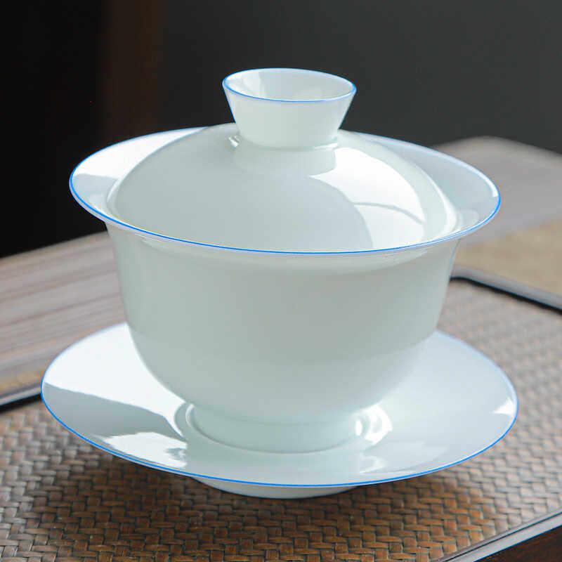 白瓷盖碗陶瓷大号家用纯手工茶碗茶具甜白薄胎三才盖碗杯羊脂玉