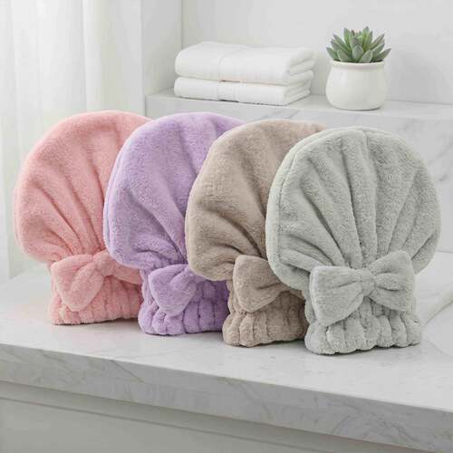 Unisex Wear 2/4-Pack Bow Detail Hair Drying Cap Set Soft