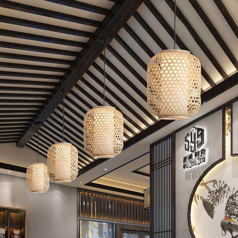 新款直销现代日式竹编吊灯竹艺灯具餐厅吧台竹本色灯饰过道走廊藤