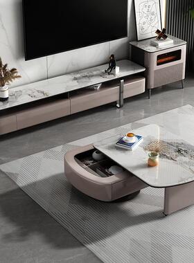 意式轻可旋转岩板茶几创用电视2319柜意设计师客厅极简家茶几带奢