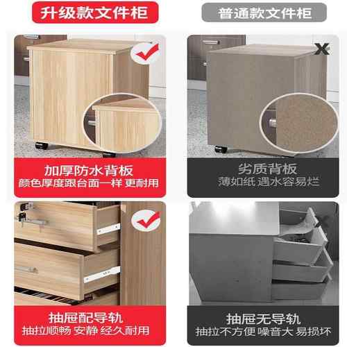 带锁抽屉活动储文件柜木质办桌物资料00010小柜子轮柜下收纳公移