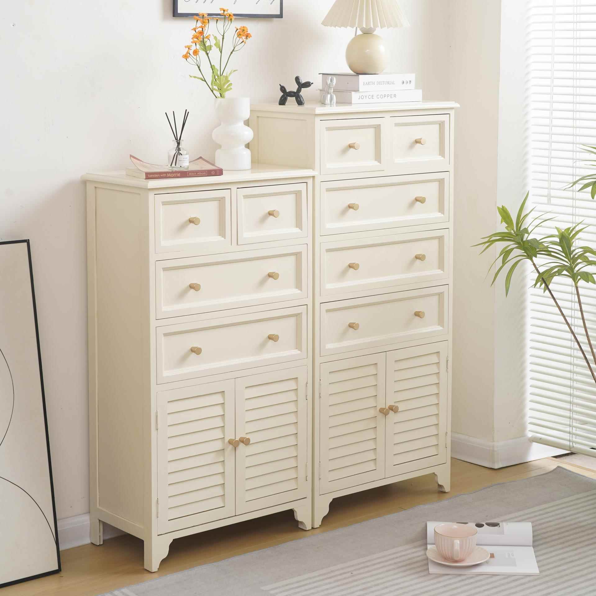 美式复古实木斗柜卧室多层收纳柜家用抽屉式储物柜小型带门五斗T&