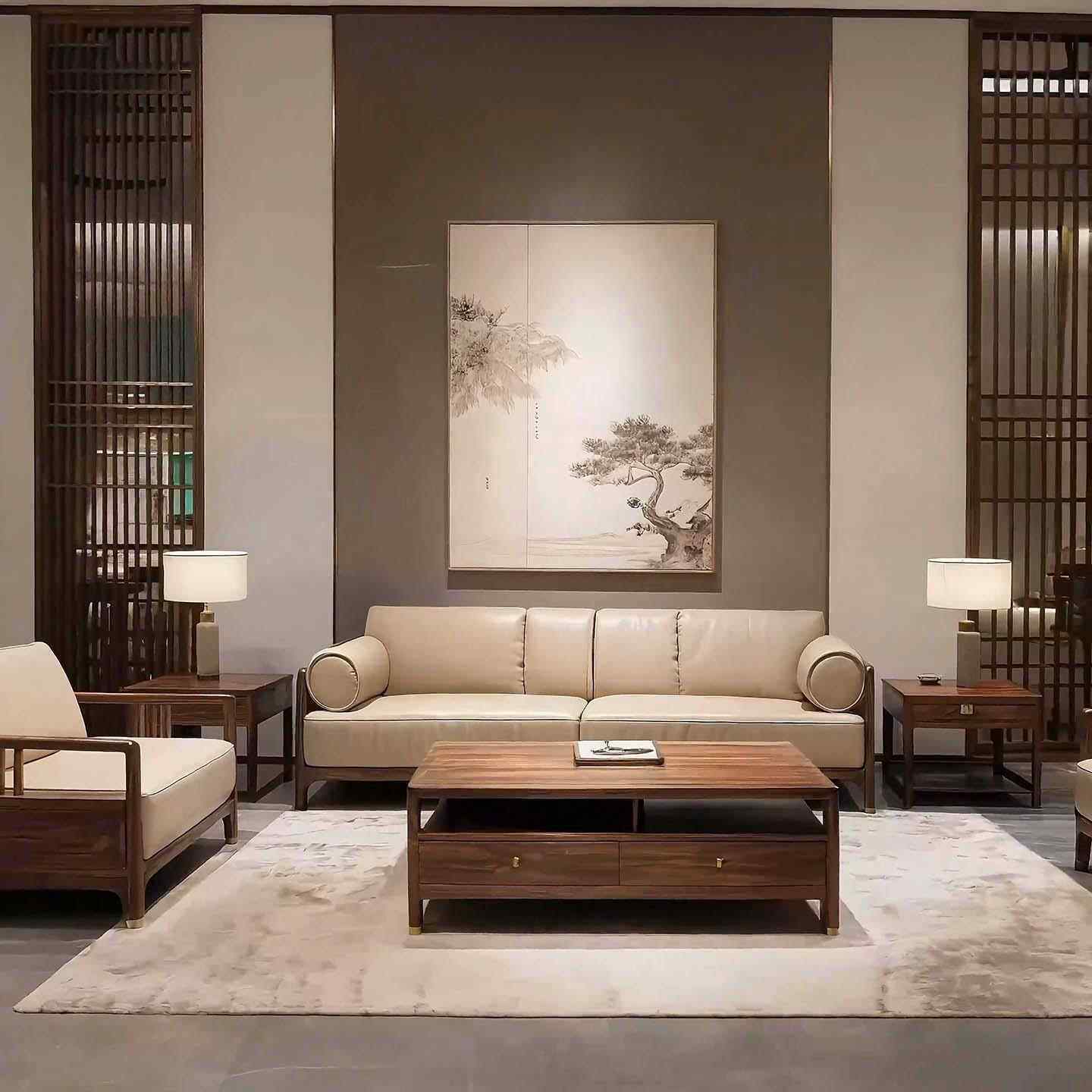 新式中式实木沙发客厅2025新款北美黑胡宋桃B6木农村自建房美学家