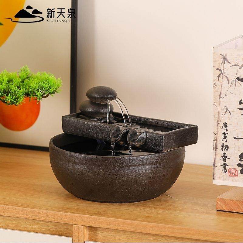 小型陶瓷流水喷泉摆NMZ件居客面厅电视家柜茶饰室书桌装品