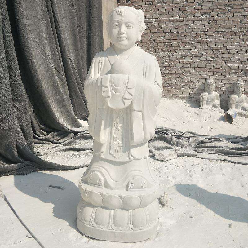 石雕童男童女善财童子仿古金童玉女大理石汉白玉小孩人物雕塑摆件