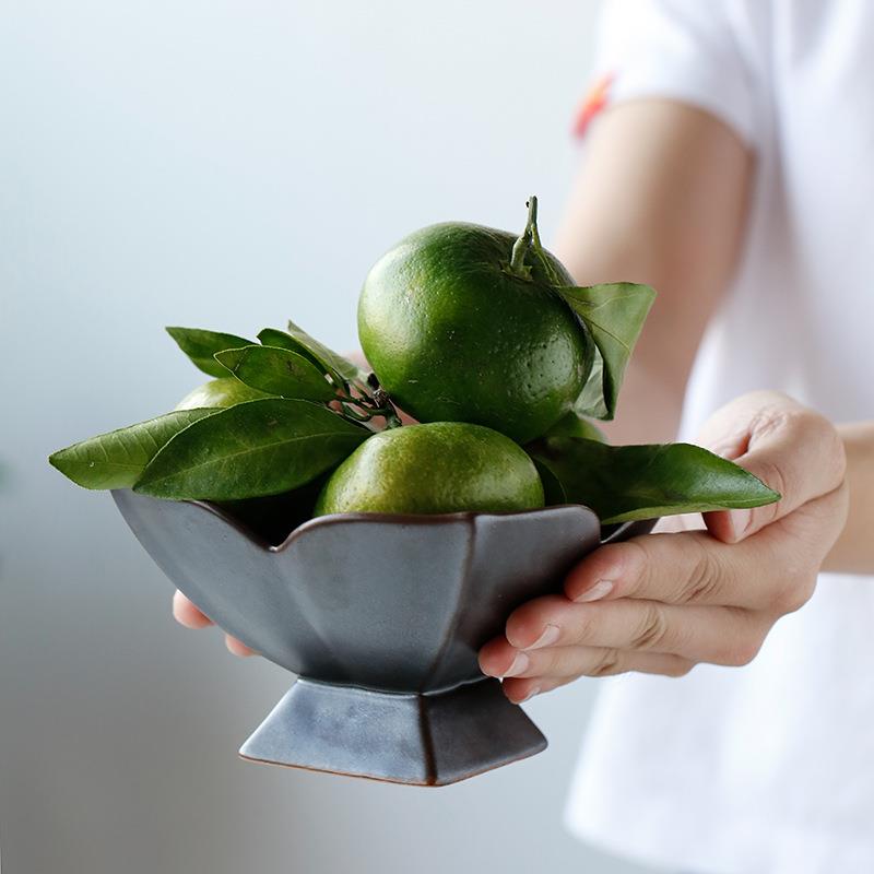 新款直销日式粗陶茶食盘茶点盘 手工复古窑变釉陶瓷点心盘氺果盘