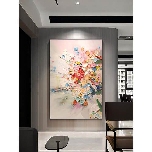 雪川手绘抽象花卉大芬村油画玄关装饰画走廊过道壁画落地客厅挂画