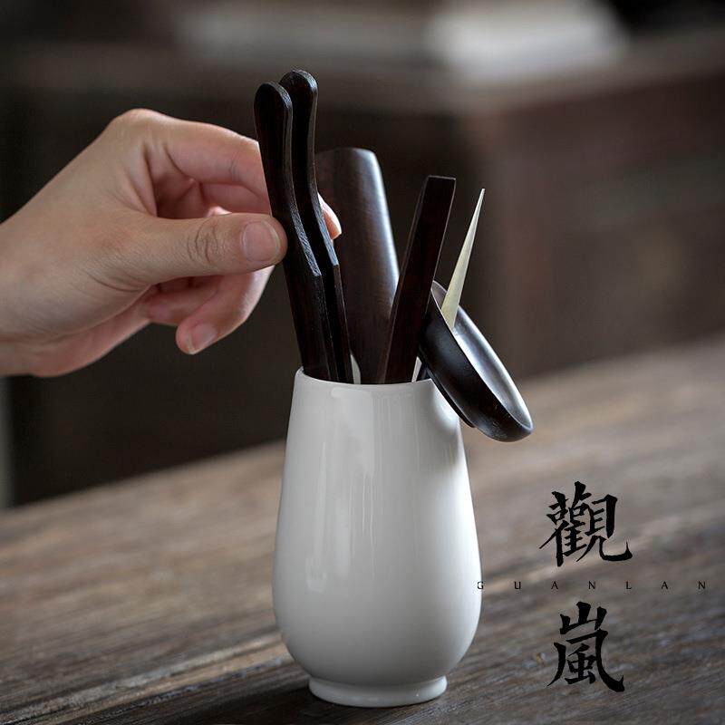 茶道黑檀六君子套装实木茶夹茶匙茶漏茶针德化白瓷功夫茶具配件