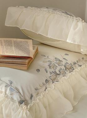 xtF669TTJ法式公主风100支长绒棉四件套浪y雪纺漫边被套柔花软全