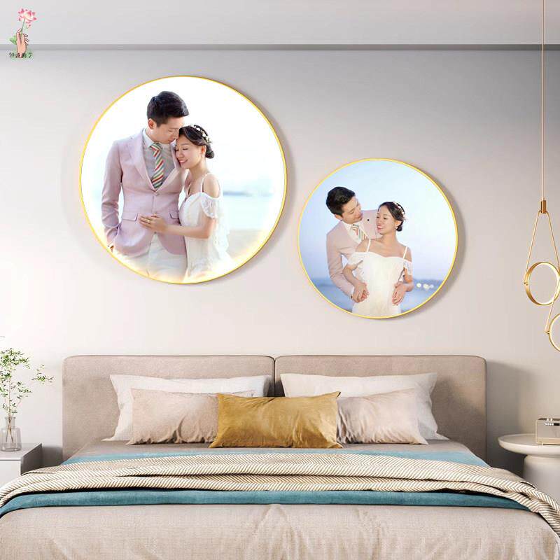 全家福婚纱照片定制带灯玄关圆形装饰画床头发光挂画客厅餐厅壁画