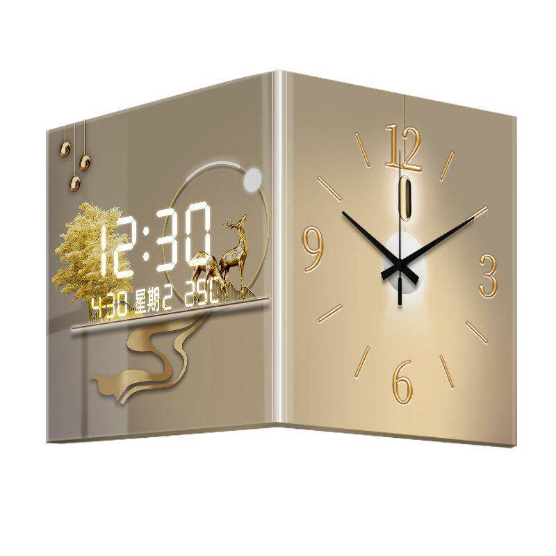 客厅转角双面挂钟电子数显高级感时钟创意免打孔静音钟表led灯钟