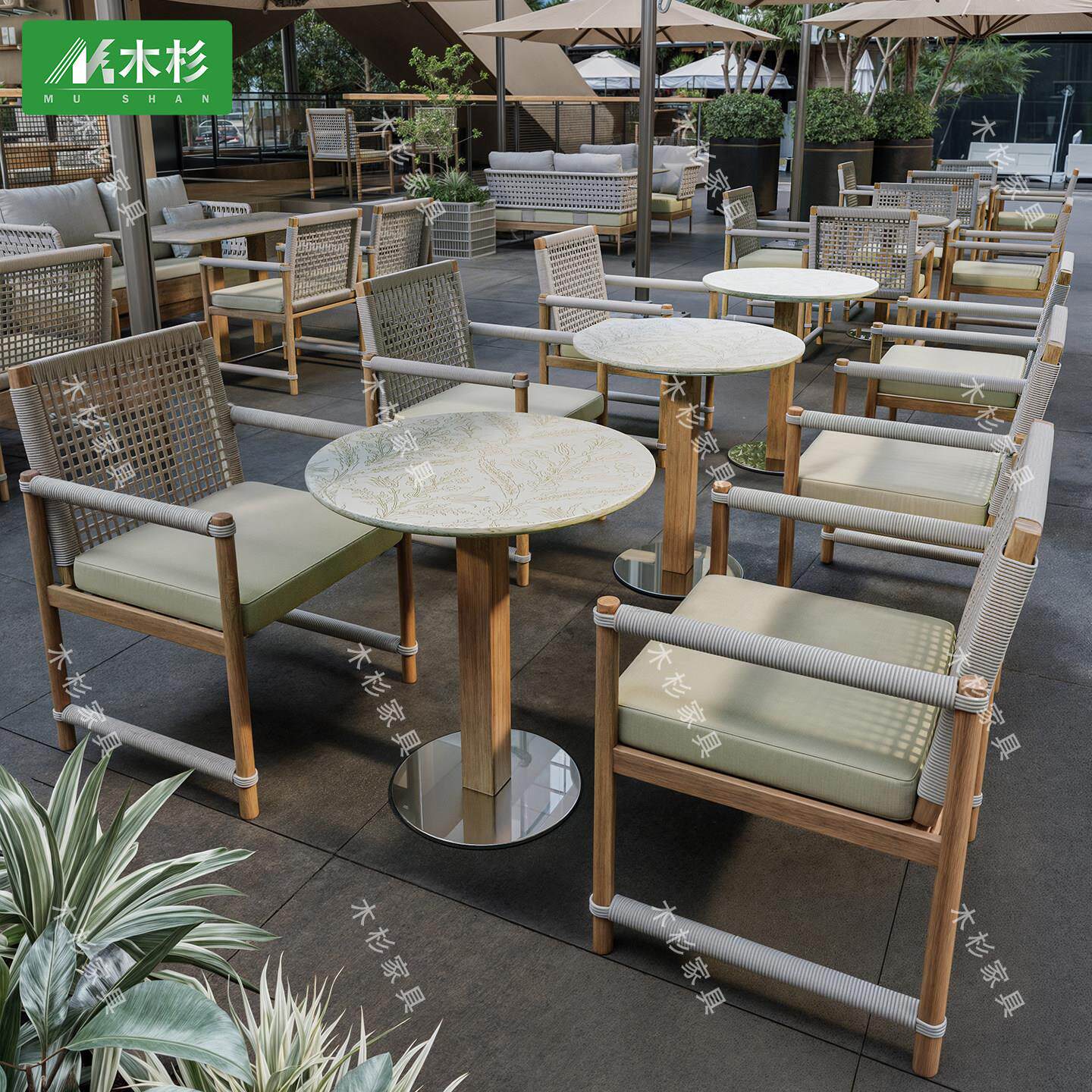咖啡厅铝合金桌椅饭店茶餐厅网红休闲户外商用卡座沙发简餐编绳椅