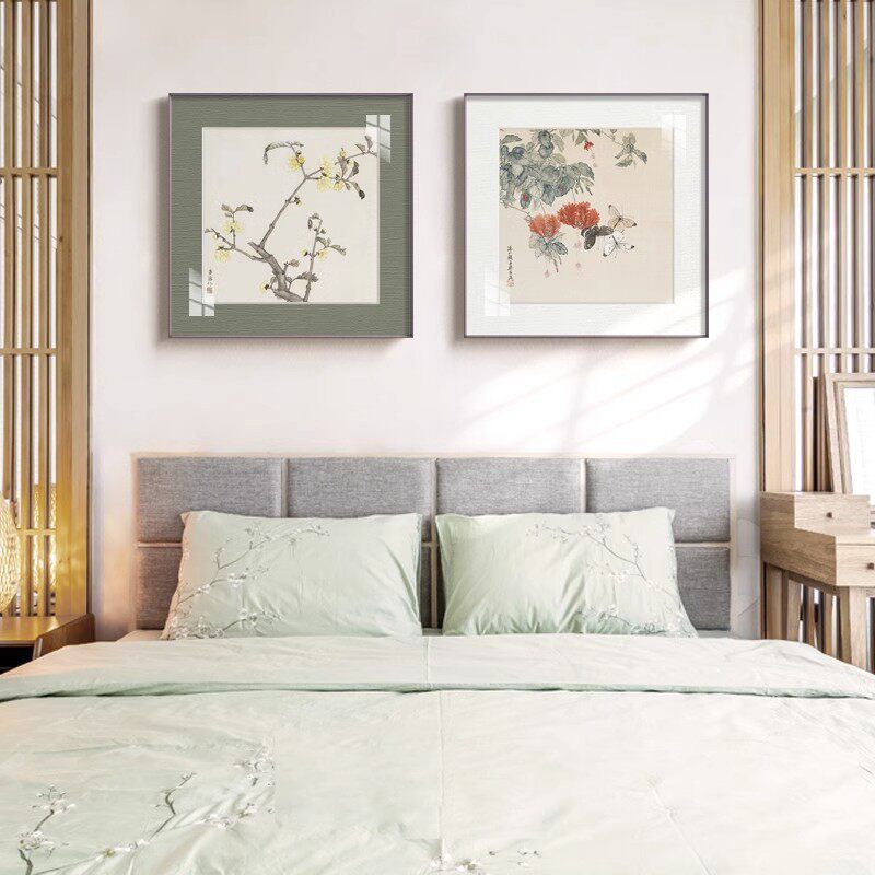 新中式芳云依约禅意客厅装饰画沙发背景墙挂画古风花鸟餐厅壁画
