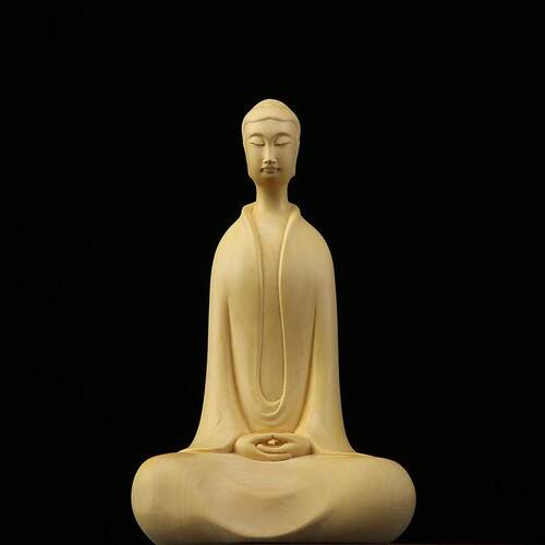 黄杨木雕古体禅意西方三圣像家居玄关装饰摆件北魏工艺品木