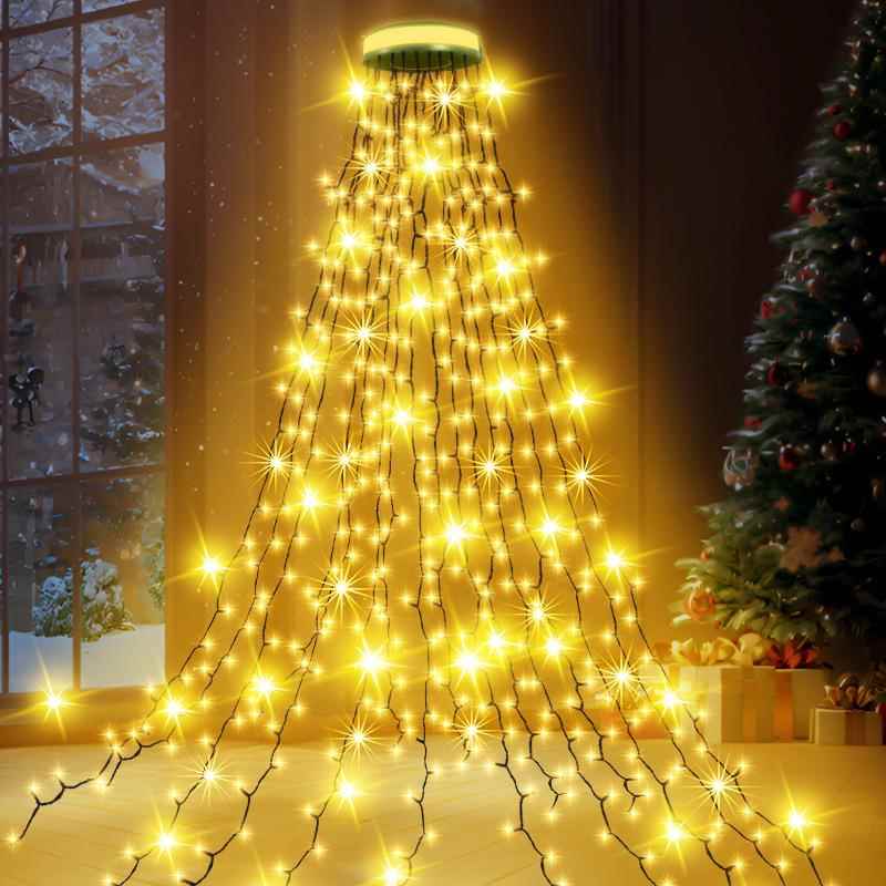 新品光环圣诞树装饰灯LED灯串串灯带环形树衣皮线瀑布圣诞灯彩灯