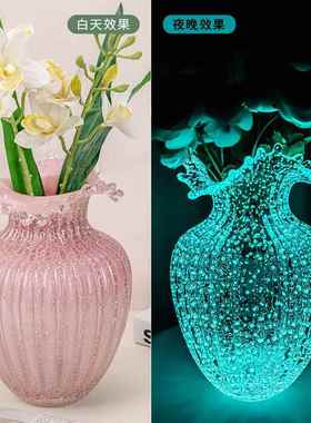 高档3L14 夜粉色浪花口物小众清新光风花瓶装饰摆件女生送礼家居
