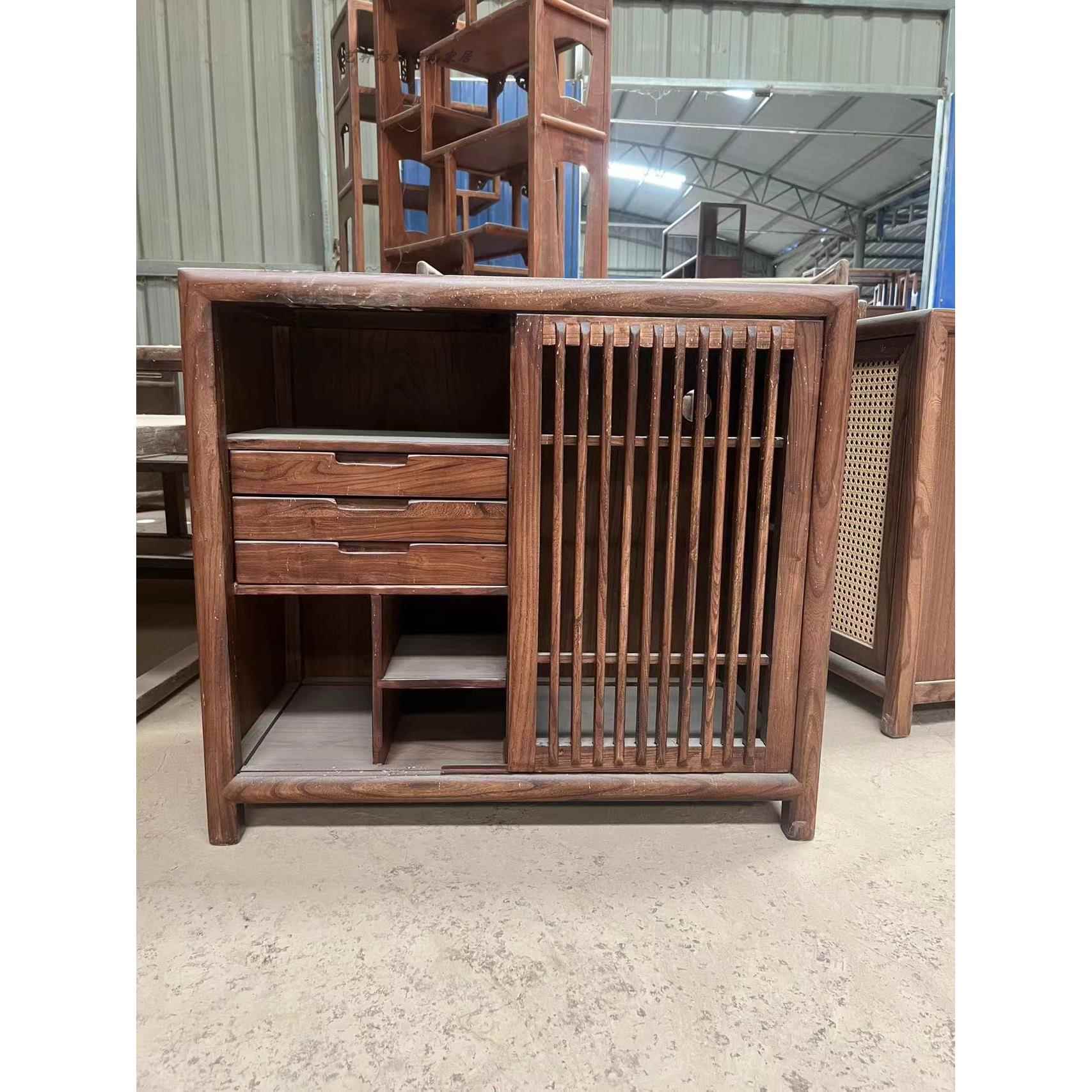 正品新中式茶桌边柜茶老榆木边几几迷黑胡木你小户型茶桃几烧水壶