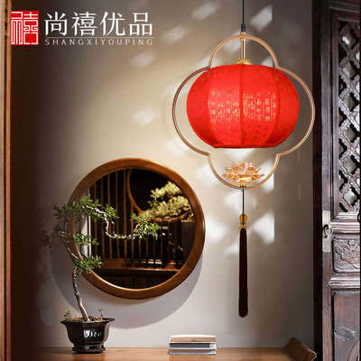 新中式烧烤店灯笼阳台非一对中国古风灯笼吊灯仿古莲花装饰灯户外