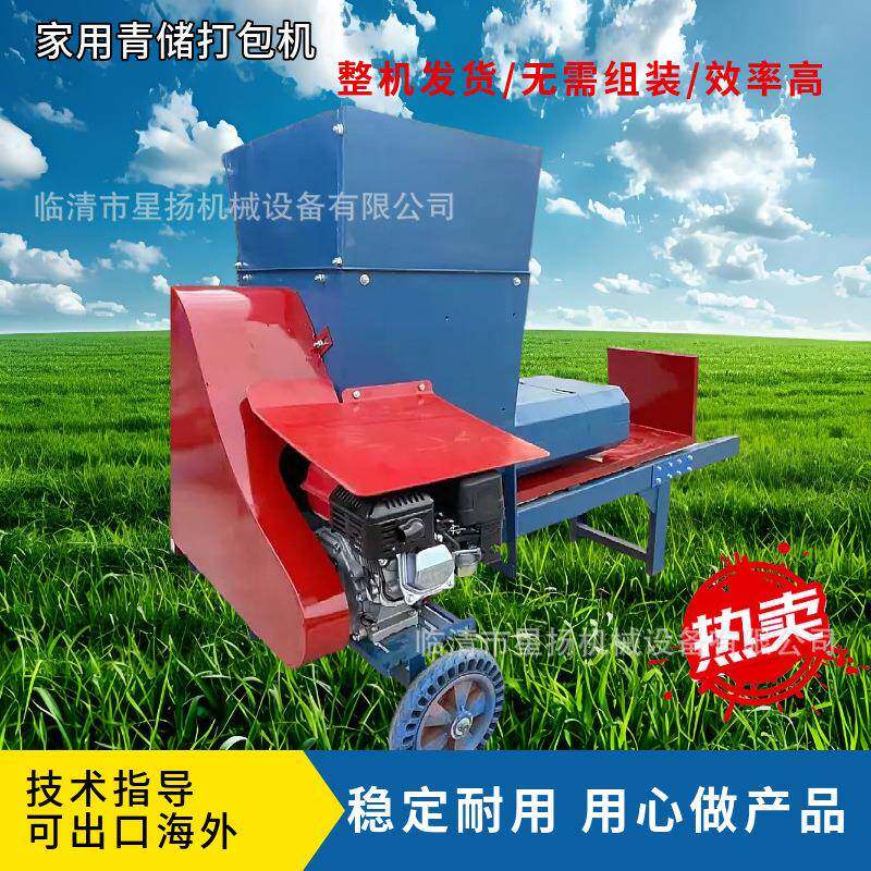 家用两缸青储饲料打包机 养殖牛羊套袋打块机 小型蒜皮秸秆压缩机