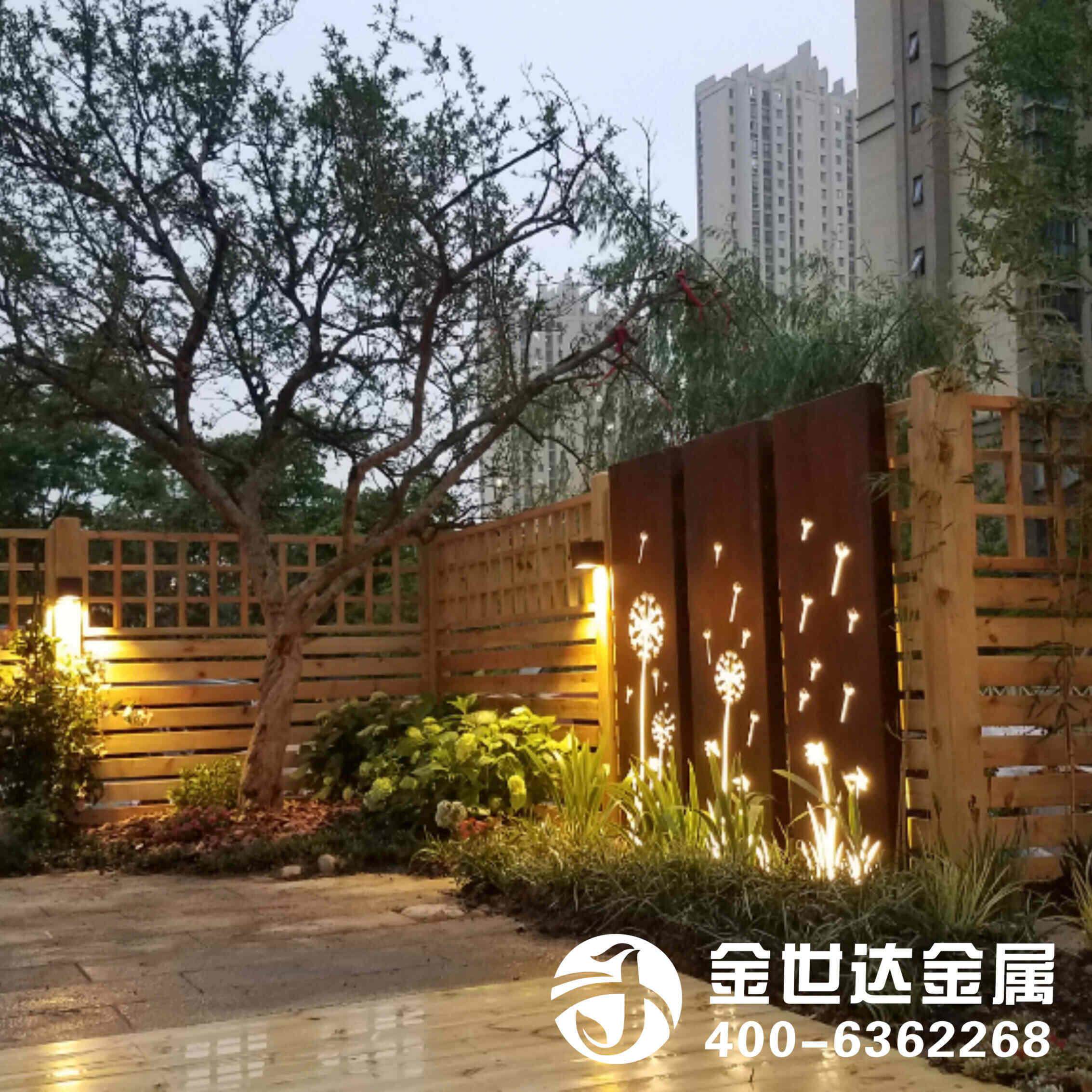 耐候钢板灯箱锈板景墙灯箱生锈镂空雕花园林景观庭院景墙金属定制