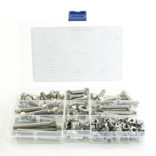 175pcs不锈钢304美制圆柱头内六角1/4-20配螺母平垫套装