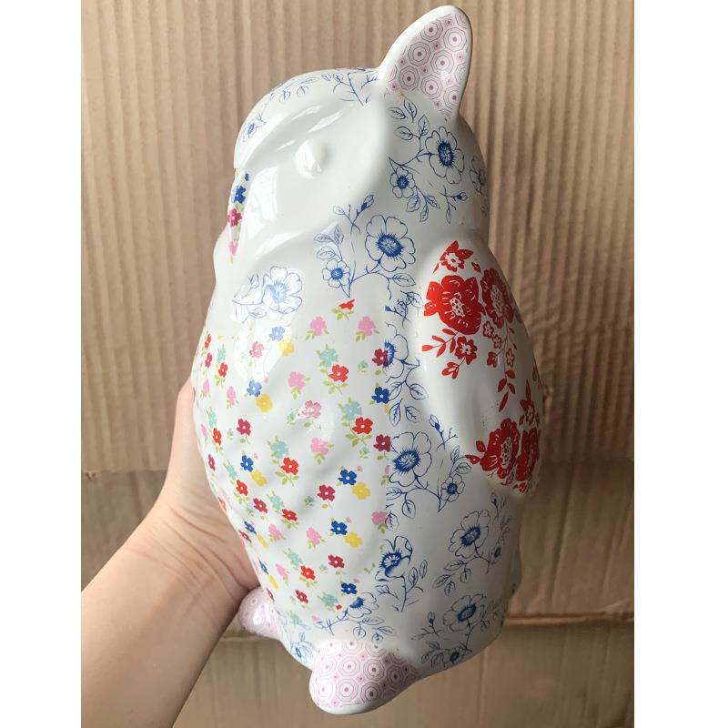 创意轻奢猫头鹰摆件简约客厅酒柜装饰现代网红存钱罐桌面动物陶瓷